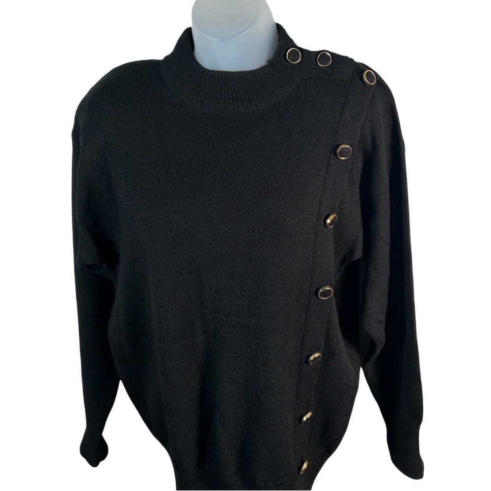 Ann Wi Womens Mock Neck Sweater Asymmetrical Gold Buttons Vintage '90s Small VTG - Picture 5 of 8